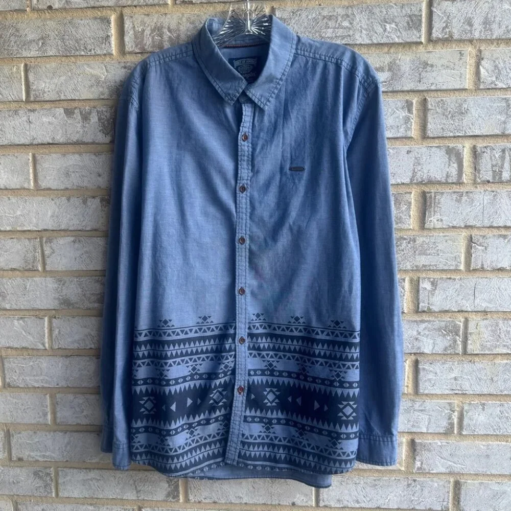 Wrangler Long Sleeve Button Front Printed Aztec Pattern Shirt Men's Size XL